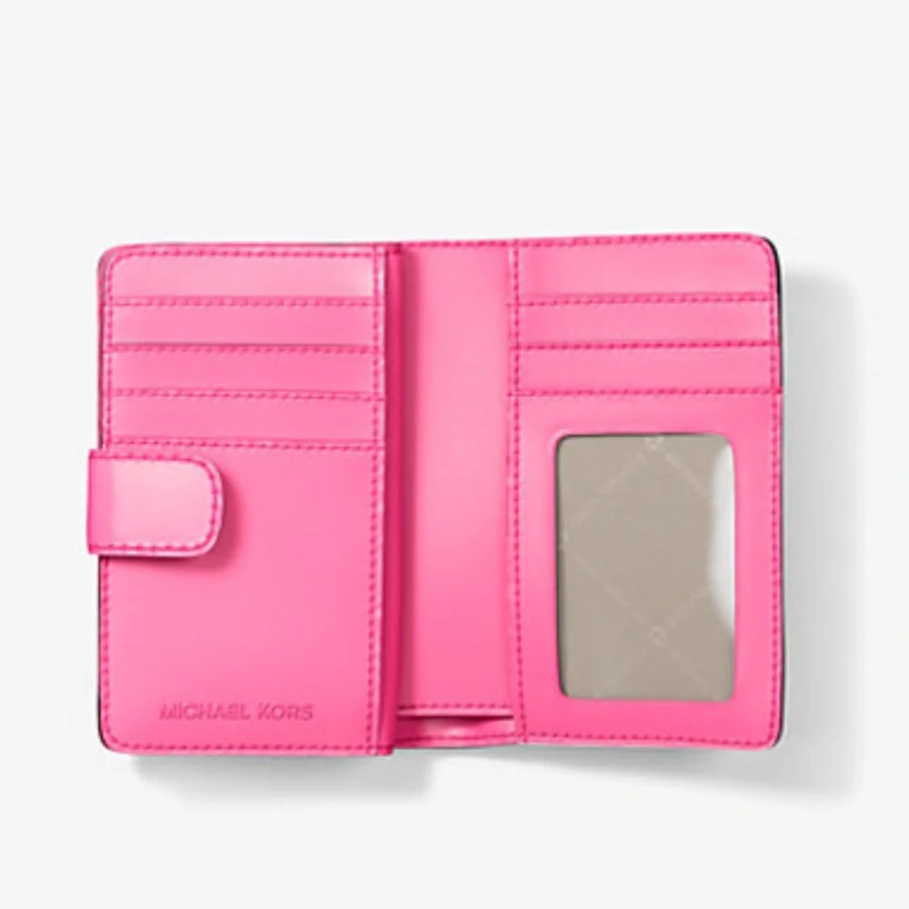 Michael Kors Jet Set Medium Floral Print Bi-Fold Wallet Dragonfruit NWT